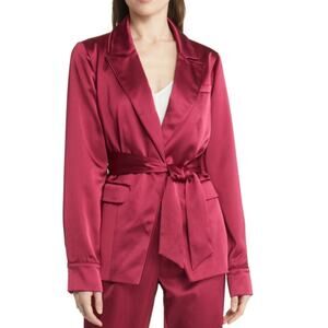 PAIGE Womens M Havenn Tie Waist Lined Satin Blazer in Mulberry NEW